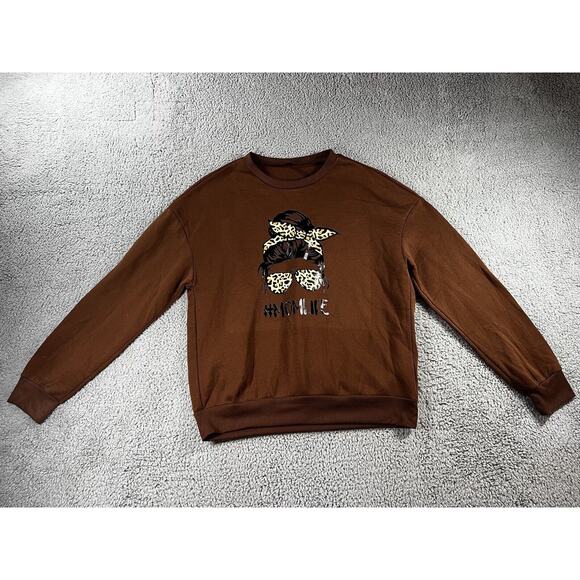 Mom Life Sweatshirt Women Medium Oversized Graphic Cozy Cheetah Pullover - Picture 2 of 11
